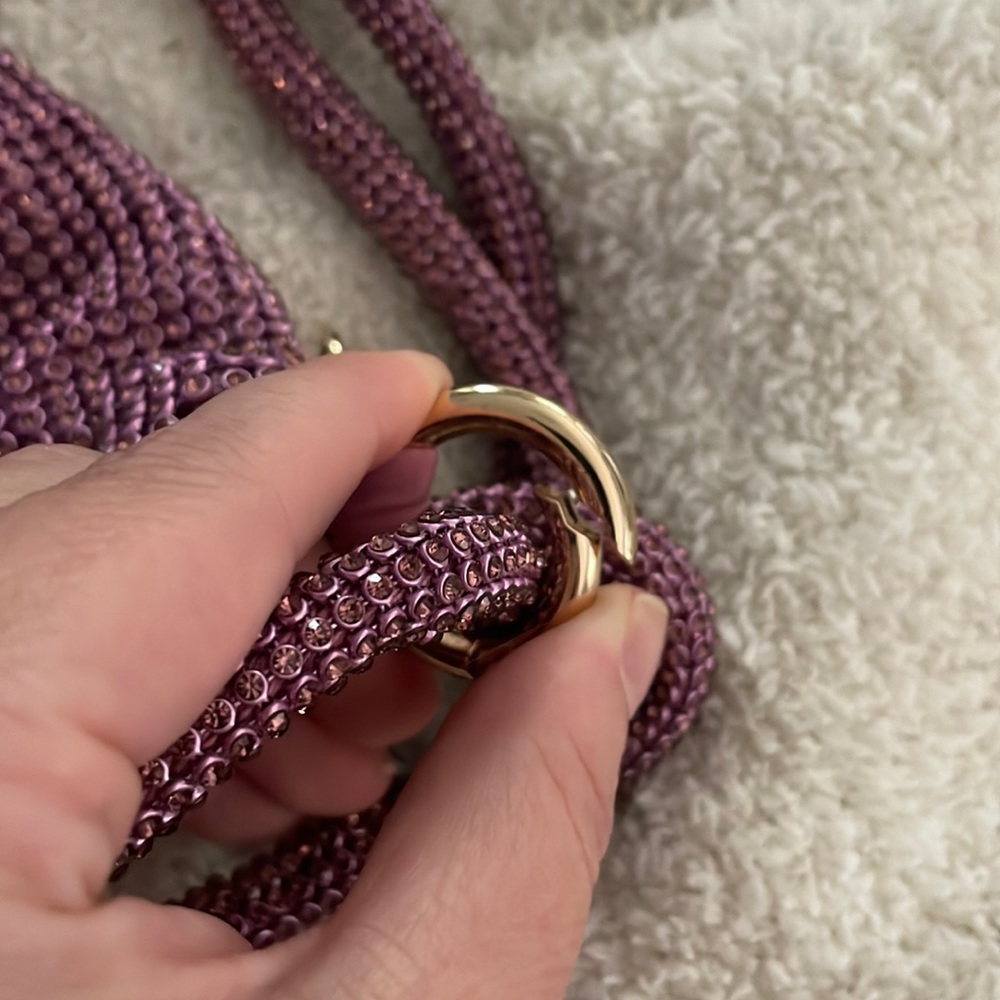 Pink-Purple Rhinestone Hobo Style Bag with Gold Hardware - Picture 6 of 9